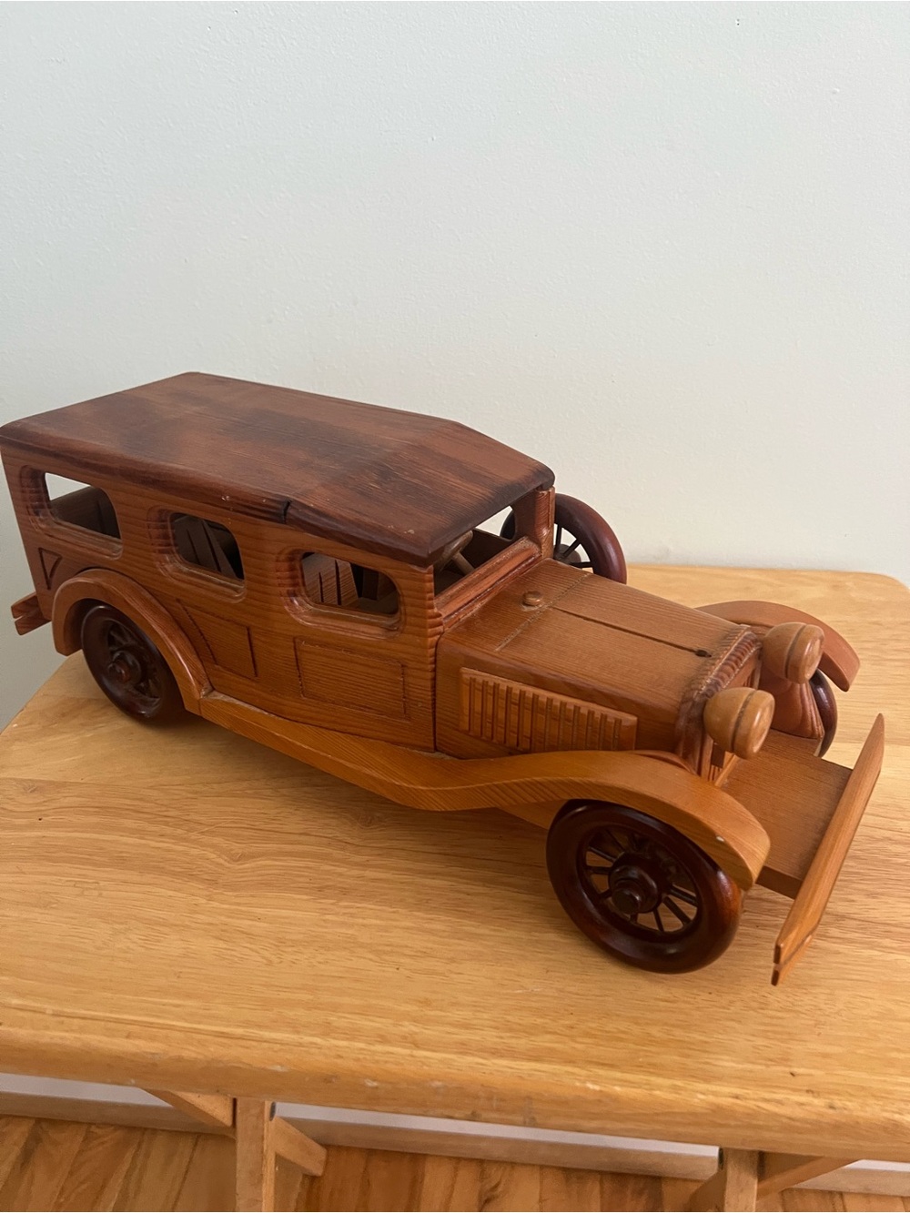 1907 Rolls Royce Silver Ghost Hand Carved Wooden Car 15.5”x5.5”x5.5”